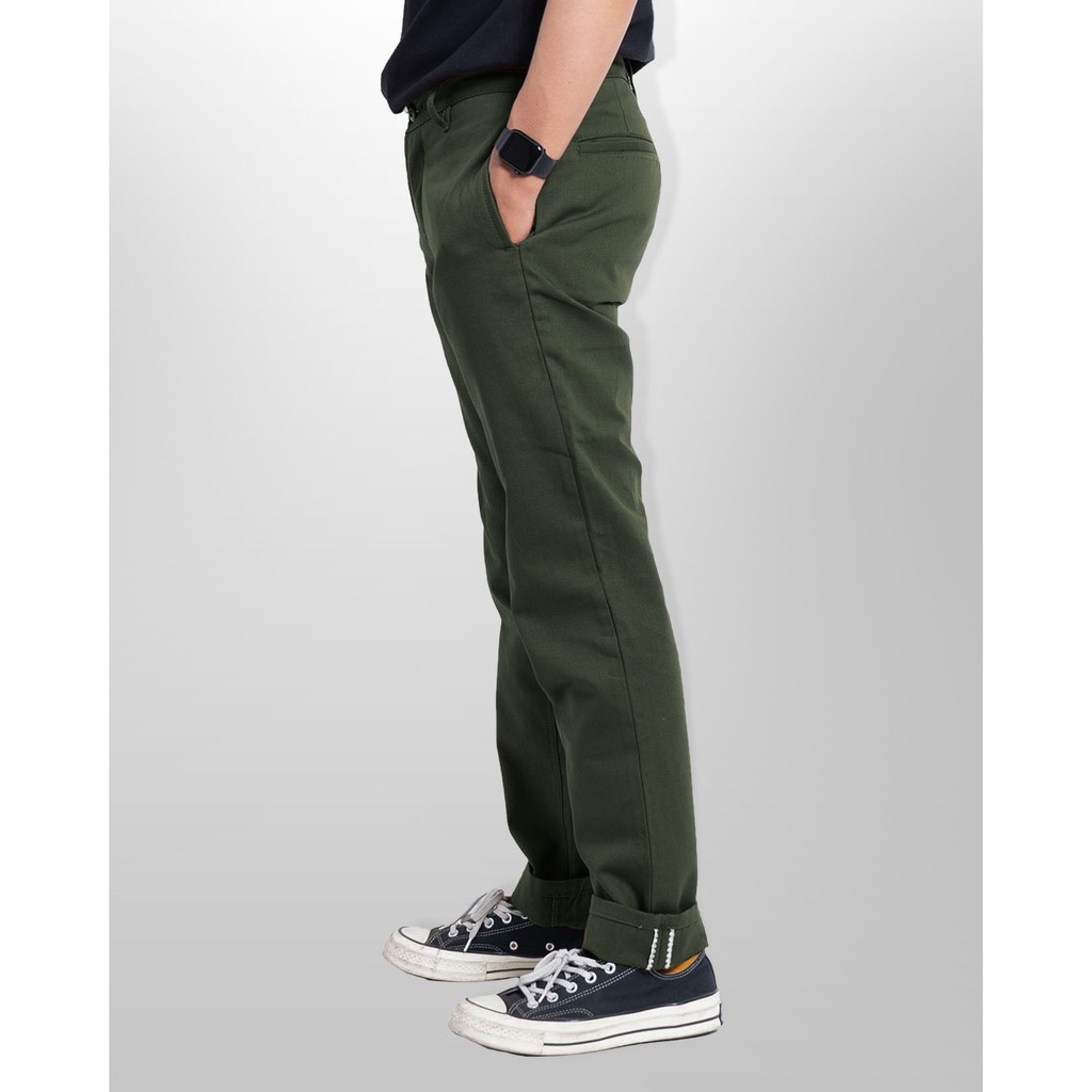 Morgen Slim Straight Chino Pants - Army Green