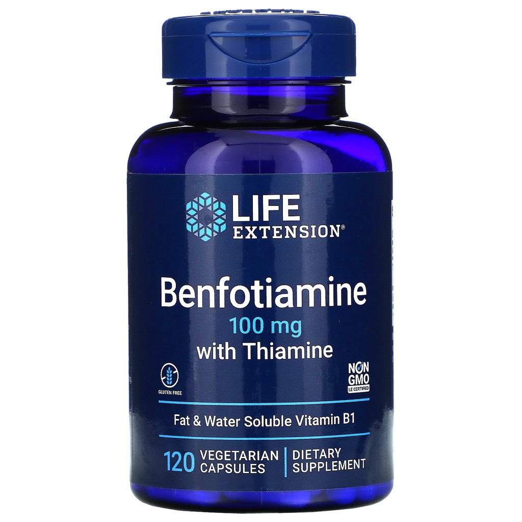 Life Extension Benfotiamine 100 mg w Thiamine 120Veg Vit B1 Larut Lemak dan Air ORI USA