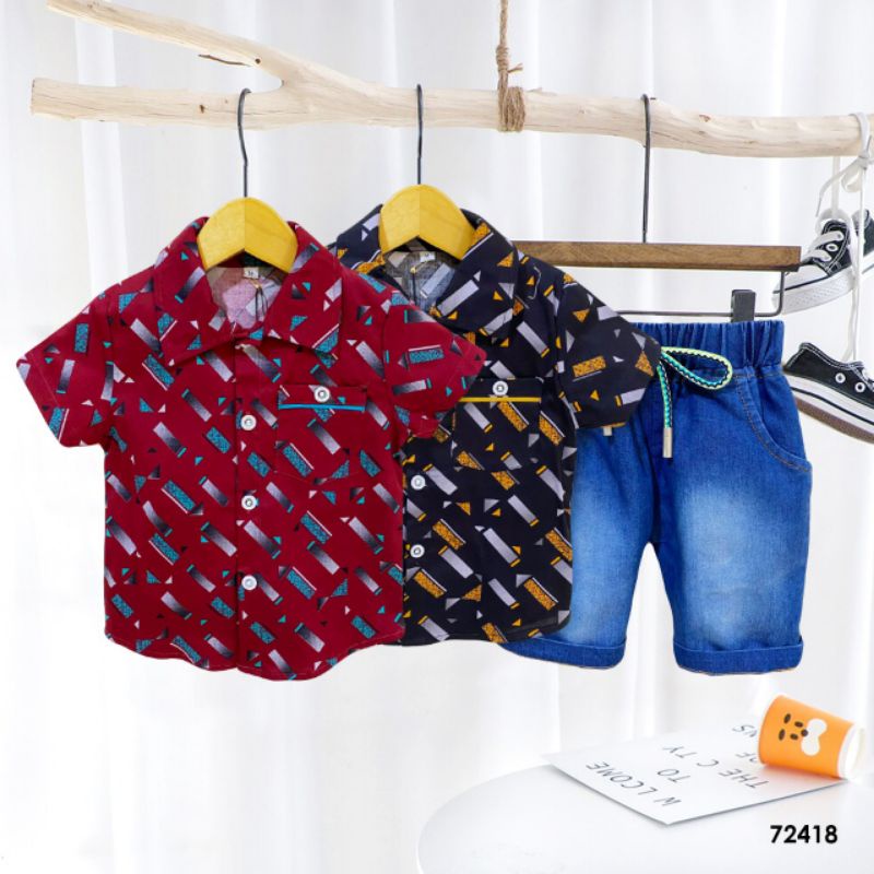 AISON KIDS - SET KEMEJA + CELPEN JEANS 0-4 TAHUN SETELAN KEMEJA CELANA JEANS ANAK AISON