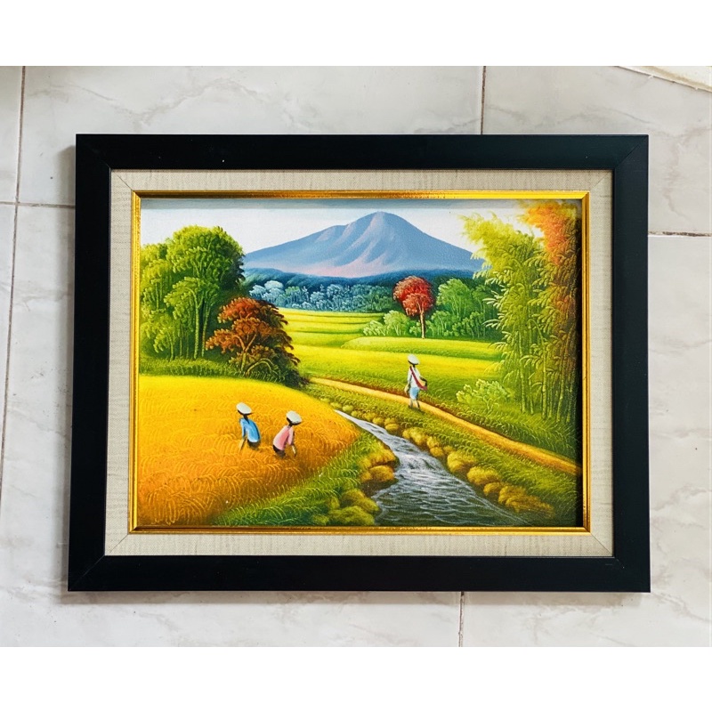 lukisan kanvas pemandangan sawah uk 40x50cm