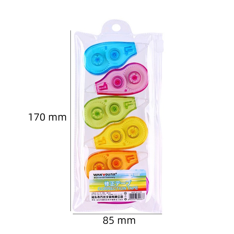 6pcs / Set Correction Tape / Tip Ex Kertas Transparan Portable Warna-Warni Untuk Menulis