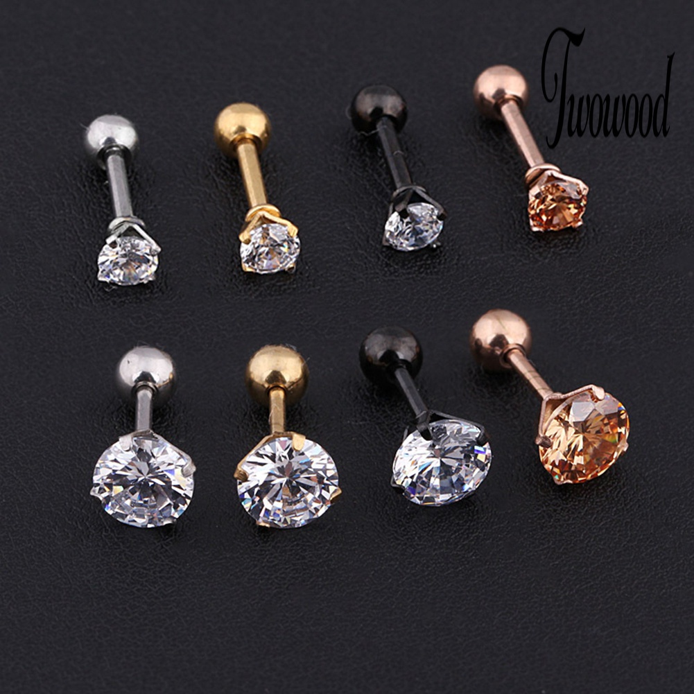 1pc Anting Stud Cubic Zirconia Bahan Titanium Steel Untuk Unisex