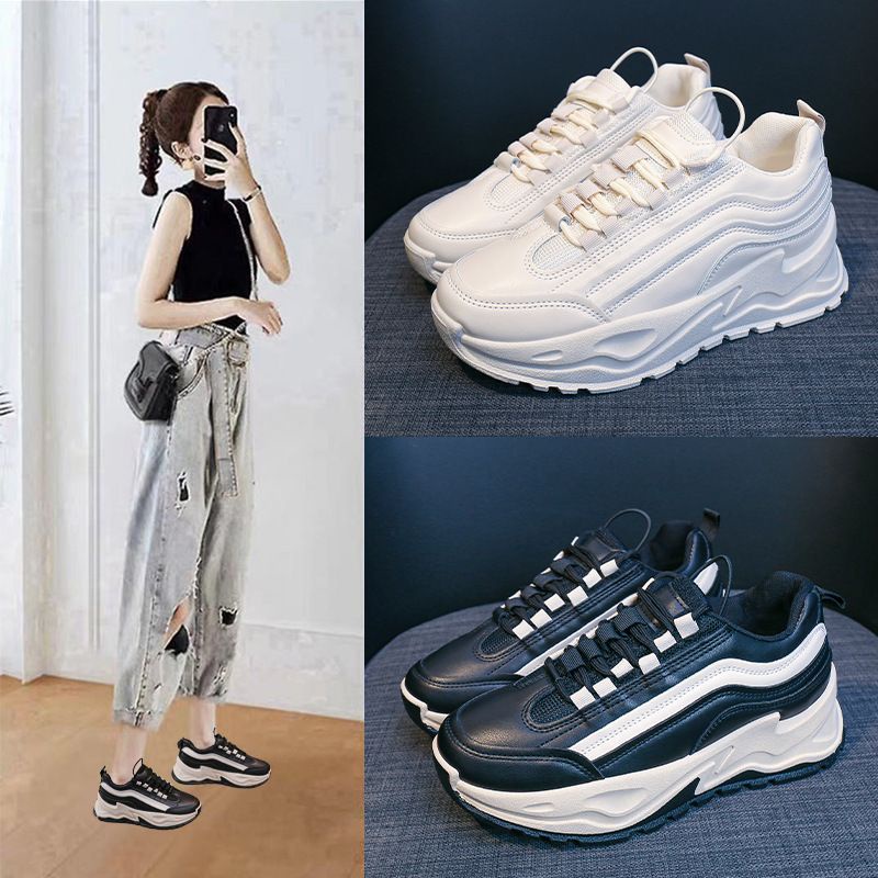 HS / Sepatu Sneaker Wanita Premium Hitam Beige 245