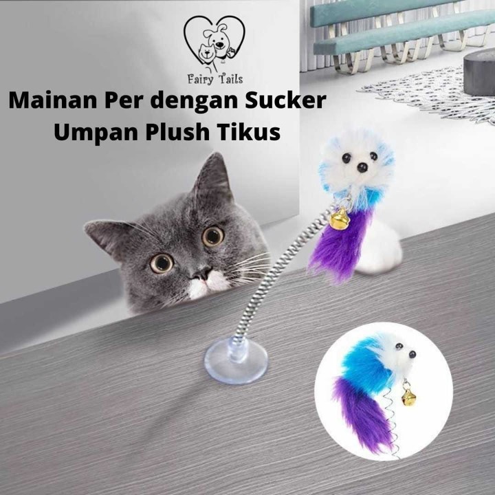 Mainan Kucing Interaktif Bentuk Tikus dengan Per dan Sucker | Interactive Cat Toy with Spring and Sucker