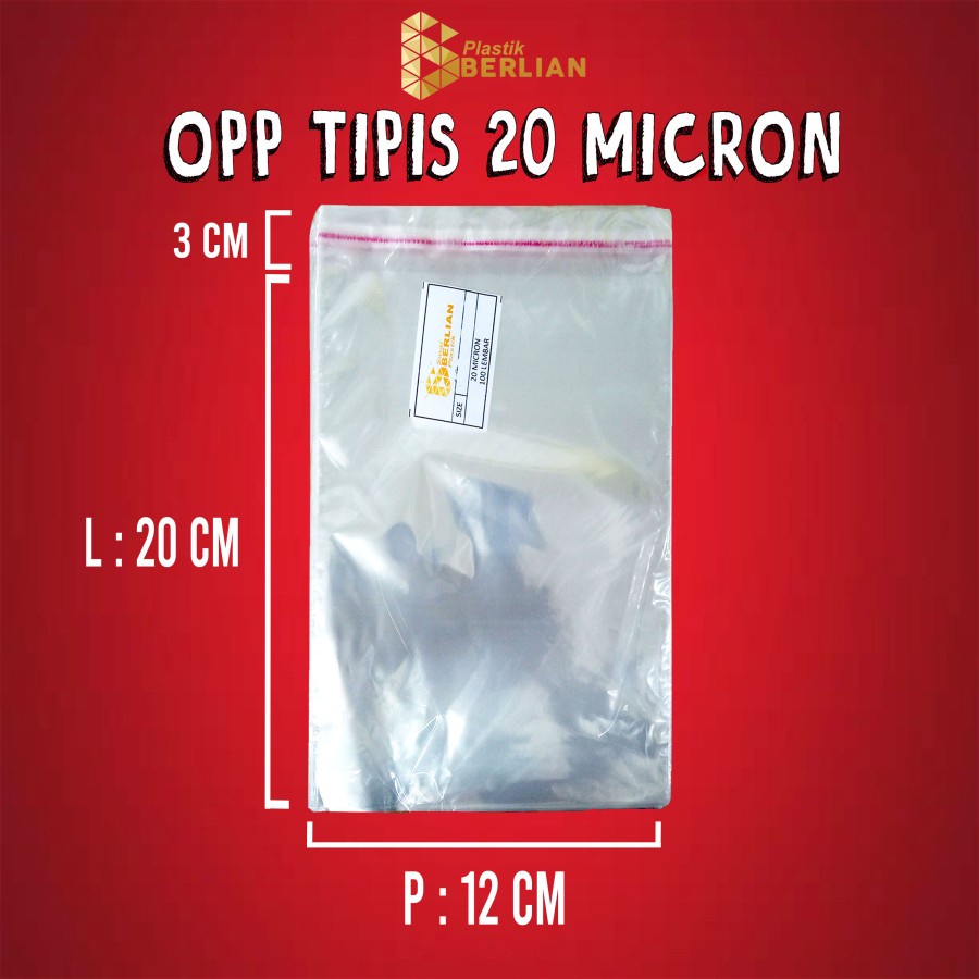 

12 x 20 cm Plastik OPP TIPIS (100 lbr) (lem/seal)