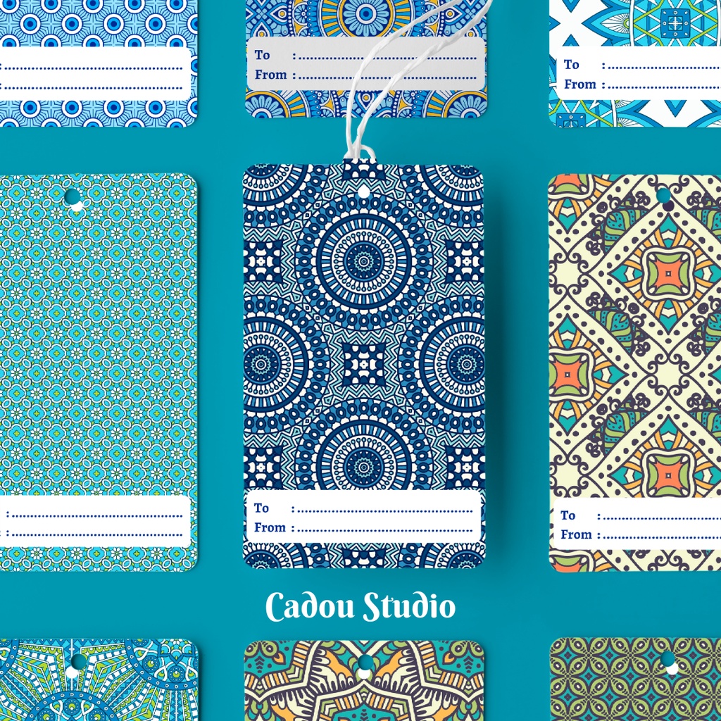 HANG TAG HANGTAG / GIFT BOX / HAMPERS HADIAH Motif Batik Biru Pattern Custom Aesthetic