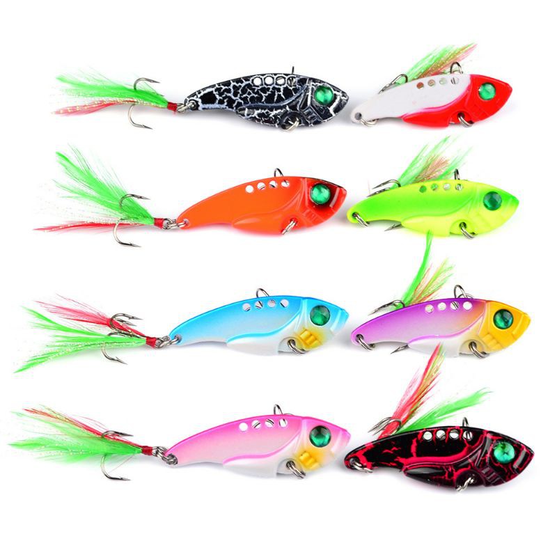 Umpan pancing spoon fishing lure metal vib vibration 11gram dengan bulu ekor