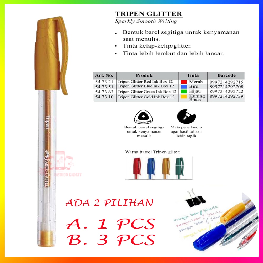 Pulpen Faber Castell Tripen Glitter Gold Gel Pen bolpoint Pena Smooth Writing 0.7MM Polpen Tinta Gold/Emas FaberCastell