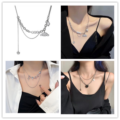 Kalung Rantai Klavikula Hias Liontin Hati Anjing Model Lapis Ganda Gaya punk Hip-hop Untuk Wanita