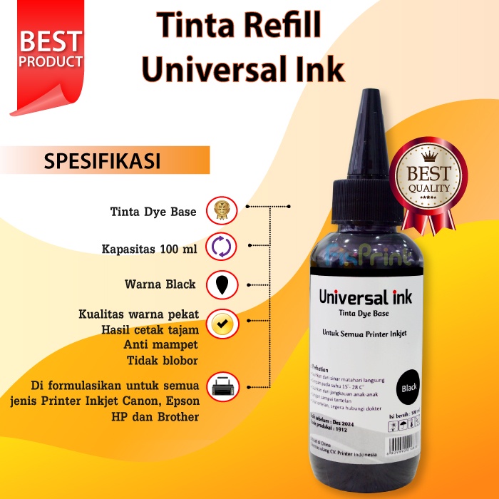 Tinta Refill Printer Ink Untuk Printer Black Color Isi Ulang Dye 100ml