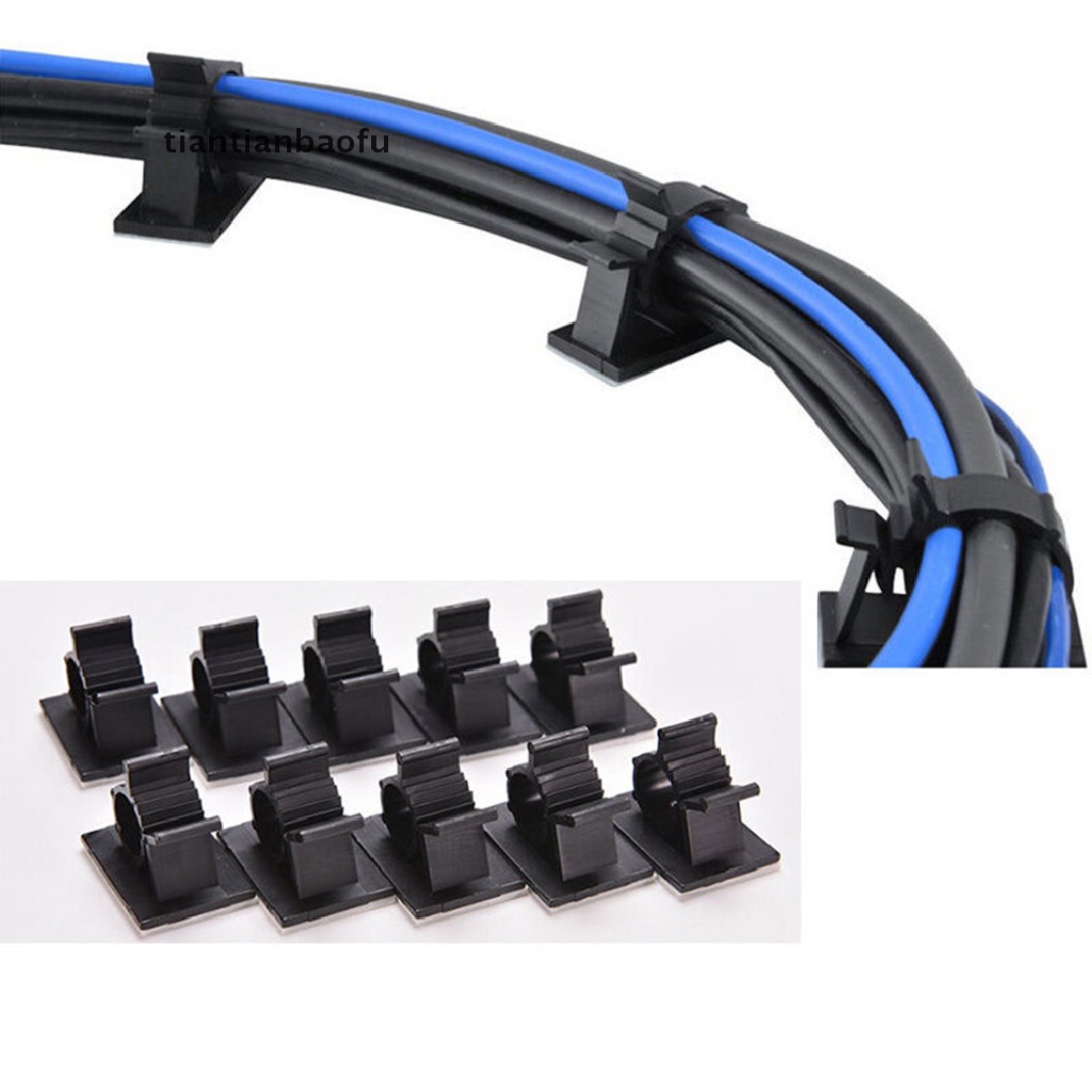 [tiantianbaofu] Black 10 Pcs Adhesive Backed Nylon Wire Adjustable Cable Clips Clamps 16mm Boutique