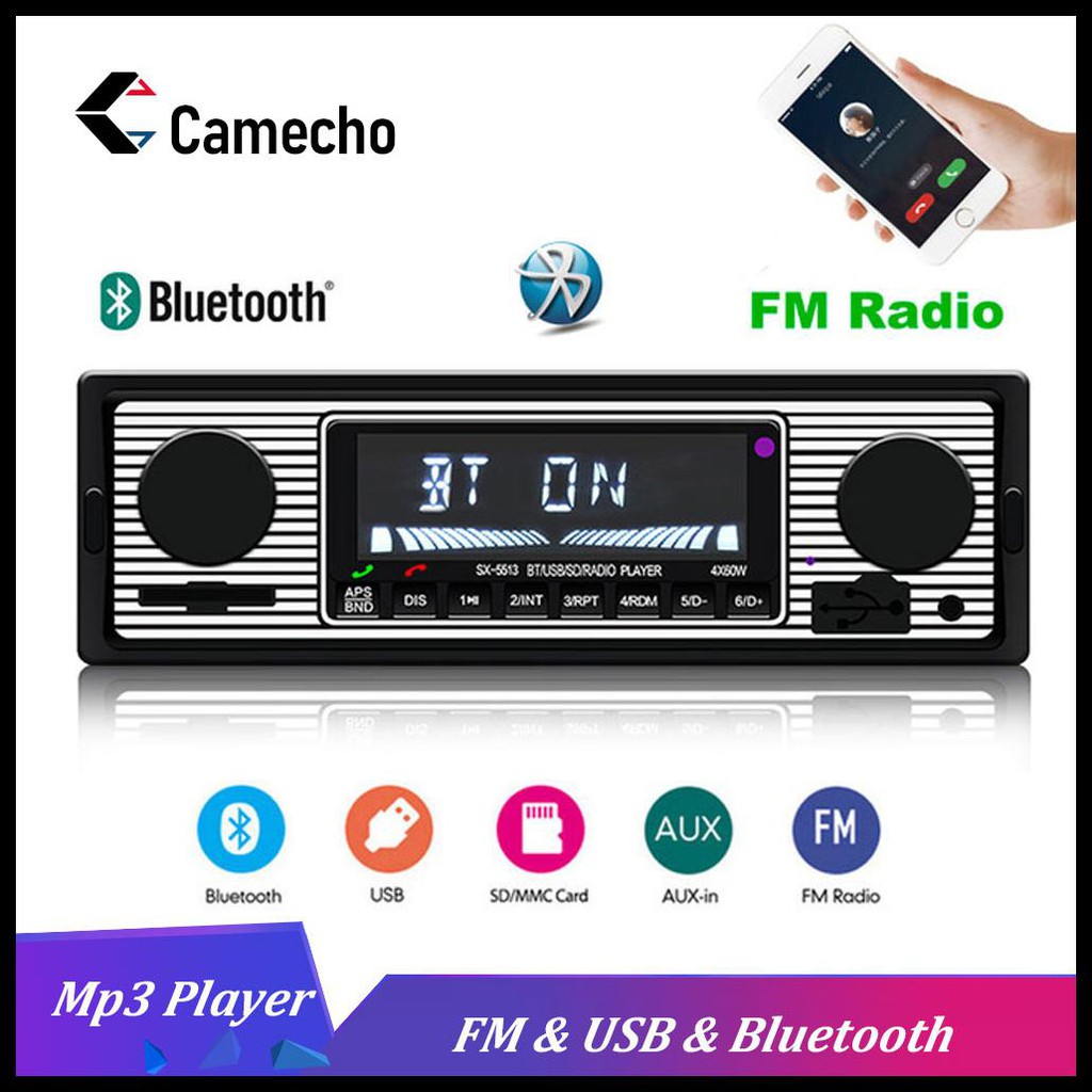 CUCI GUDANG CAMECHO AUDIO PLAYER MOBIL 12V 1DIN FM RECEIVER AUX USB SD CARD SLOT - SX-5513 - BLACK