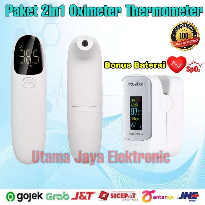 Paket 2in1 Thermometer Gun Fingertip Oximeter Pulse