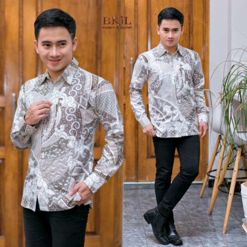 {12.12}Kemeja Batik Pria Modern Lengan Panjang Casual Modis Slim Fit Trendy Masa Kini OL 162