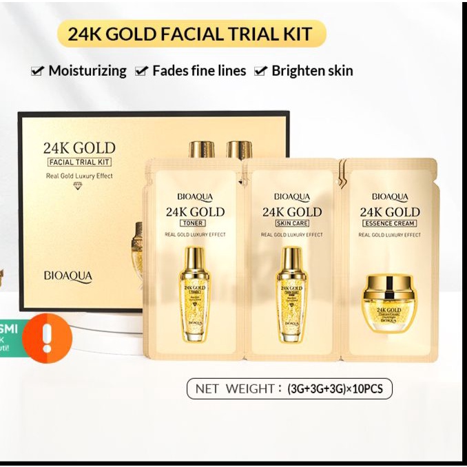 ✨LACIKOSME✨BIOAQUA 24K GOLD FACIAL TRIAL KIT - TONER SERUM ESSENCE CREAM BPOM
