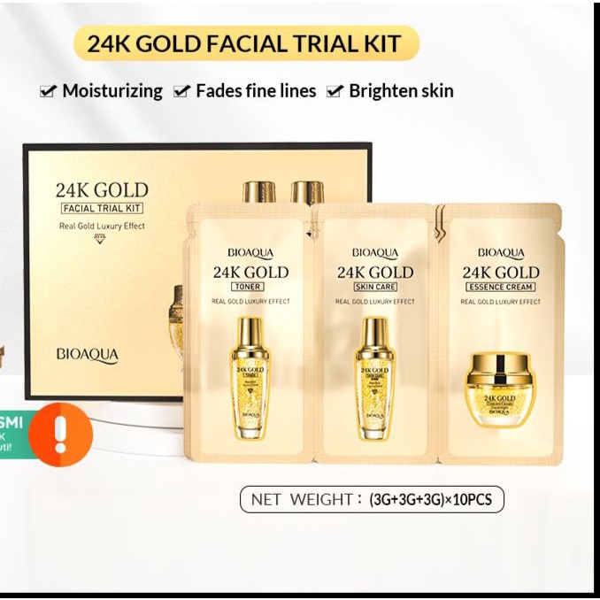 ❄️MATCHA❄️BIOAQUA 24K GOLD FACIAL TRIAL KIT - TONER SERUM ESSENCE CREAM BPOM