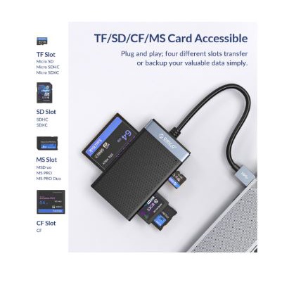 Card reader usb 3.0 orico Cf ms sd micro sd tf memory card 4in1 5Gbps read simultaneosly CL4T-A3 - Pembaca kartu memori