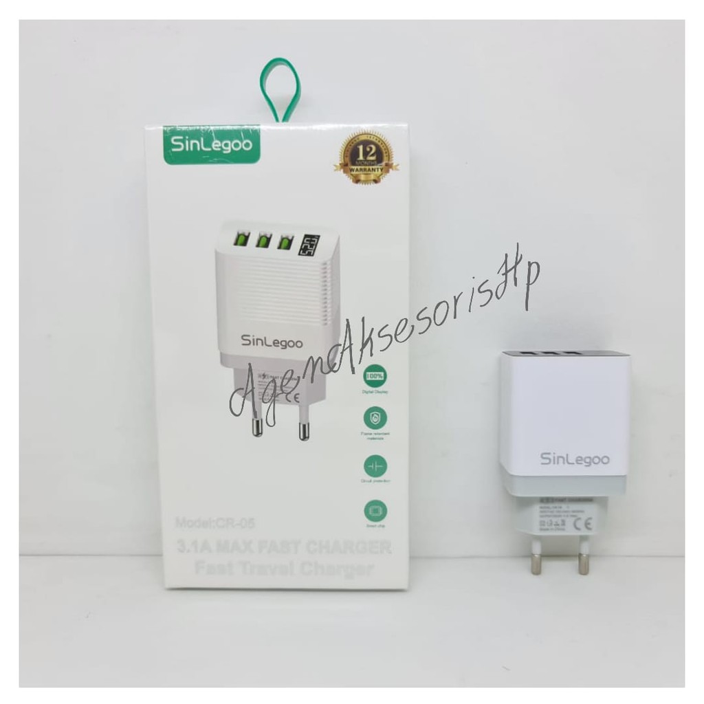 SinLegoo CR-05 Head Charger 3 USB LED Digital 3.1A Max Fast Charging GARANSI 1 TAHUN