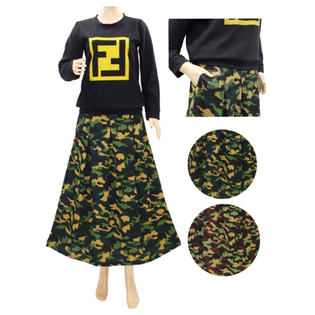 FIDELIS Set Atasan Rok Army / Atasan Tangan Panjang Rok Panjang