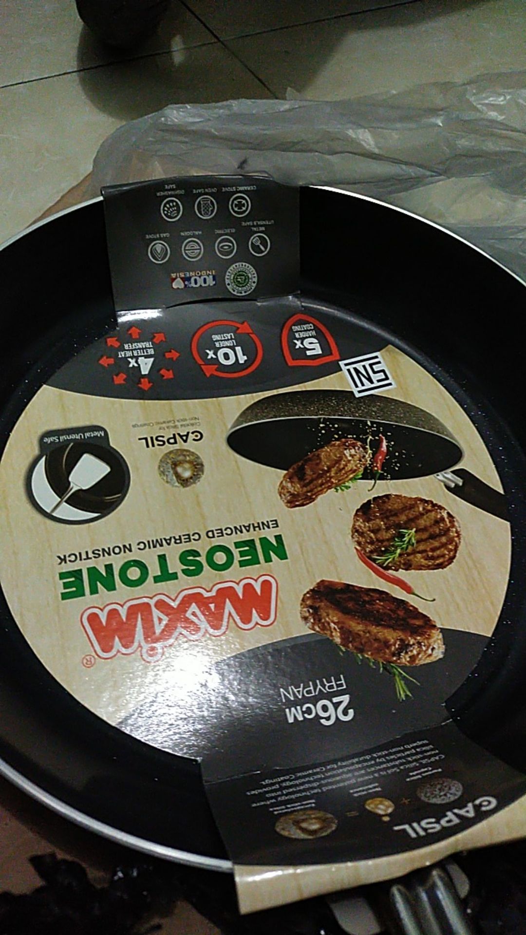 Wajan Fry Pan Teflon Anti Lengket Maxim Neostone Marble Ceramic 26cm