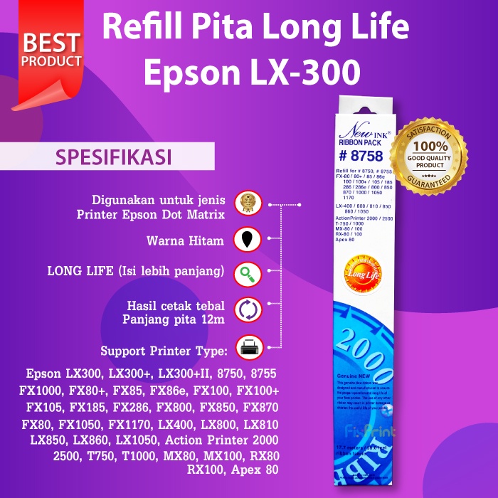 Refill Pita Ribbon Cartridge Epson LX300+II LX310 LQ310 LX300 LX800