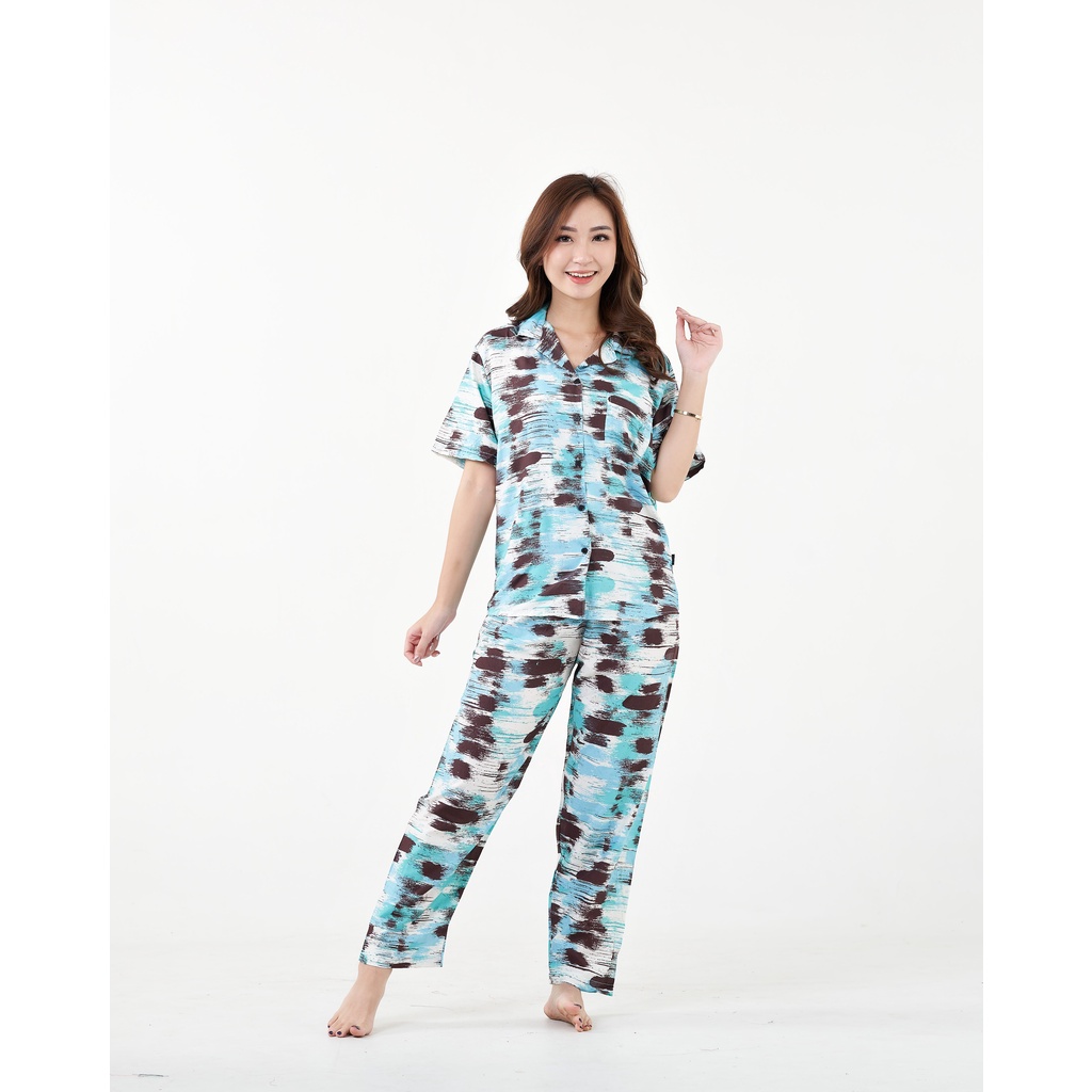 IZANY Piyama One Set Kemeja Pendek / Daily Set Kemeja Allsize Rayon Dischart-ABSTRACT TOSCA