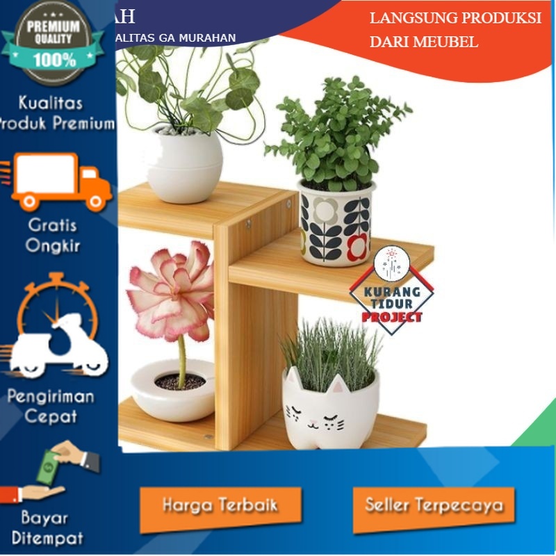 RAK BUNGA MINIMALIS KAYU TINGKAT Pot Bunga Susun Sudut Hias Tempel Dinding Kaktus Mini Murah-ktp