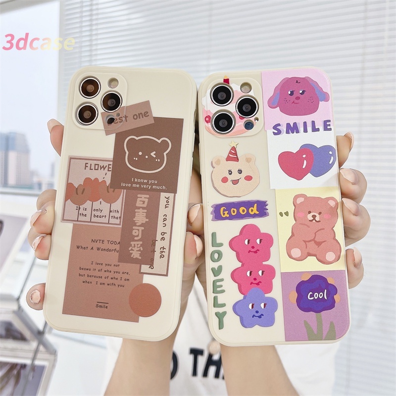 Soft Tpu Case Xiaomi Redmi Note 9 8 10 10S 9 PRO MAX 9S Xiaomi POCO X3 NFC X3 PRO M3 Redmi 9 9C NFC 9A 9i 9T 9 PRO Power 10X POCO M2 PRO A16 A74 A15 VIVO Ins Stone White Cute Bear Straight Cube Soft Case