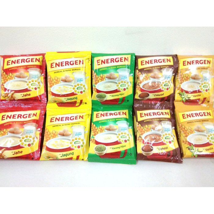 

ENERGEN KURMA / COKLAT / VANILA / JAHE / KACANG HIJAU renceng 10pcs