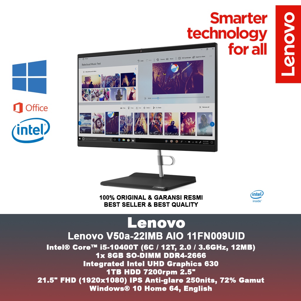 Lenovo AIO V50a 11FN009UID i5 10400T 8GB 1TB Win10Home 21 FHD