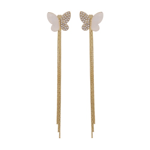 LRC Anting Tusuk Fashion Gold Coloren Long Rhinestone Shell Butterfly P25157