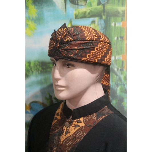 blangkon iket kepala sunda jawa tradisional batik anak dewasa atas tutup (coklat)