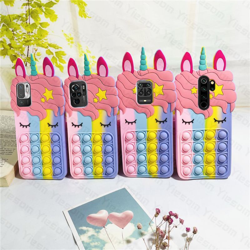 Redmi 10C Redmi 10A Redmi 9c Redmi 9a Kesing Hp Kuda Poni Karakter Unicorn pop it Rainbow 3D New Cas