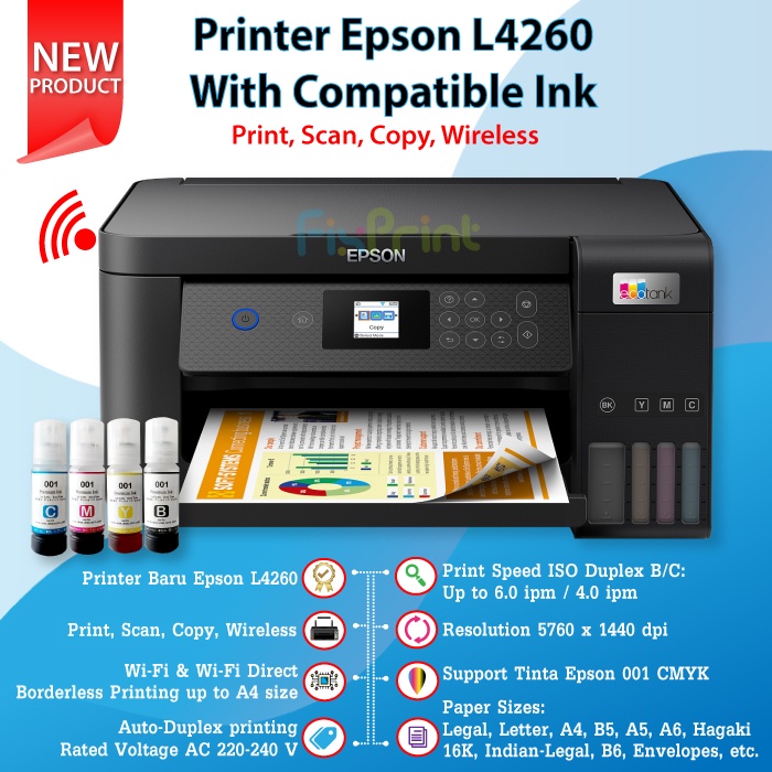 Printer Epson EcoTank L4260 All-in One Print Scan Copy WiFi Duplex New