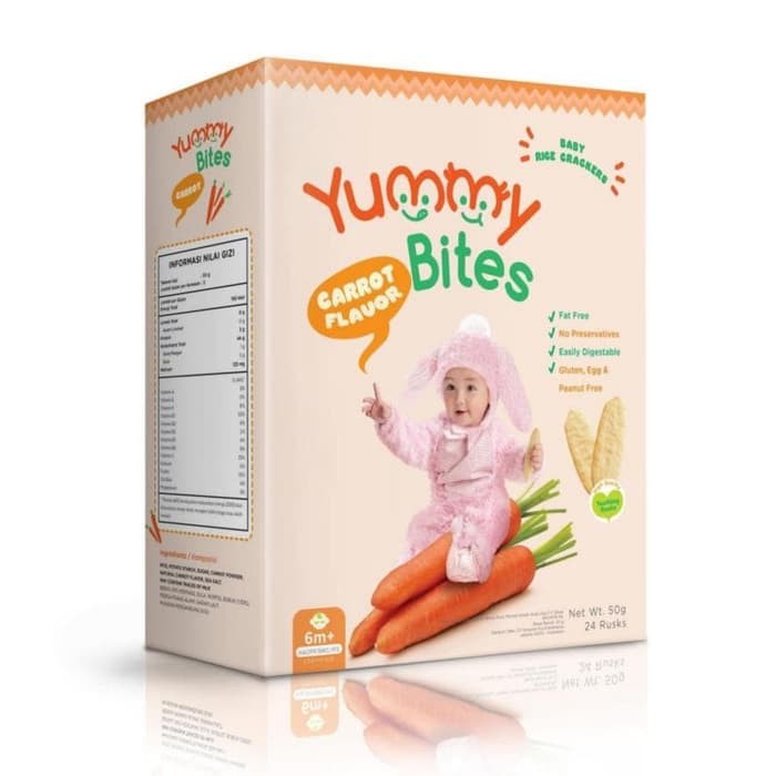 YUMMY BITES Baby Rice Crackers / Biskuit Bayi Carrot Box 50GR