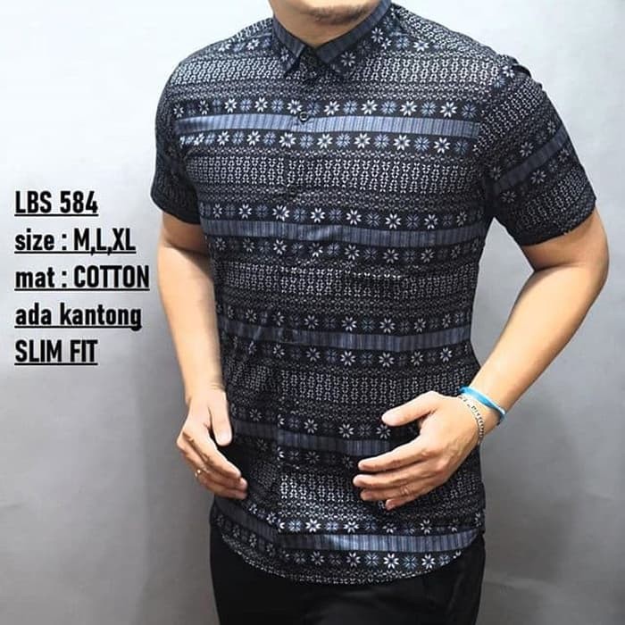 KEMEJA BATIK LENGAN PENDEK LBS 584 KEMEJA SLIMFIT BAHAN KATUN FORMAL