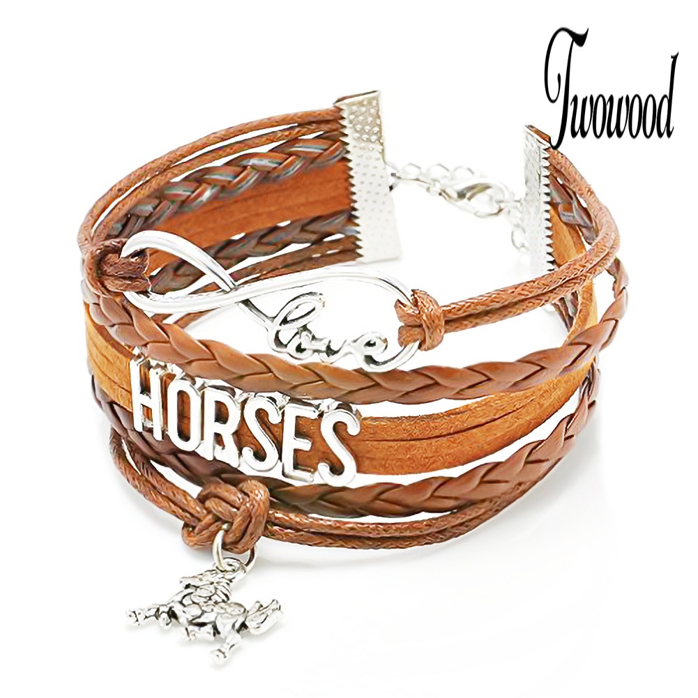 Gelang Multilayer Bahan Kulit Imitasi Desain Infinity Love Horse Untuk Wanita