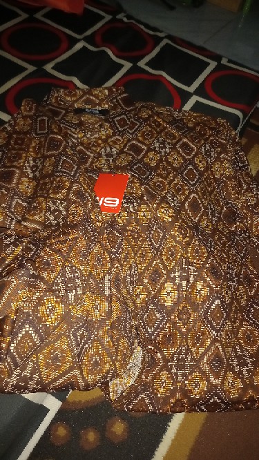 Baju Batik Kemeja Batik Pria Lengan Panjang Songket Diamond Coklat Brown Modern Slimfit Casual