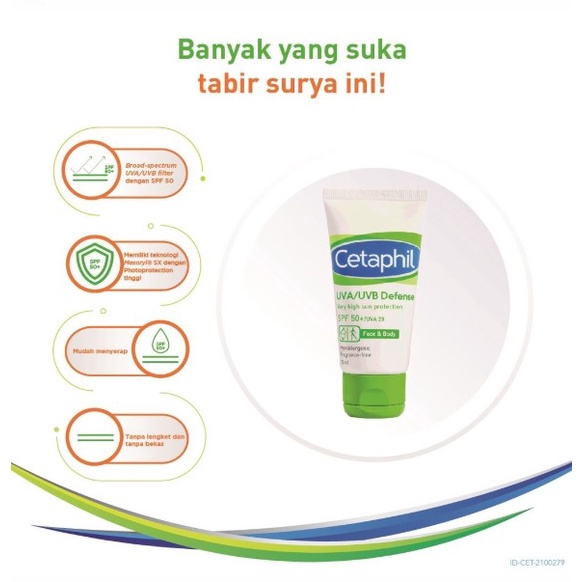 Cetaphil UVA/UVB Defense SPF 50 50ml Sunscreen Sunblock untuk Perawatan Wajah