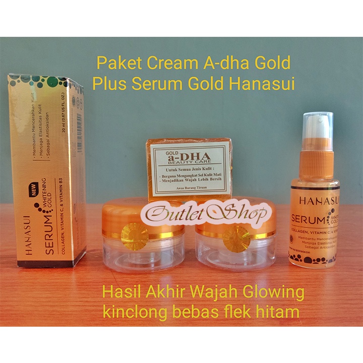 Paket adha gold Cream pemutih wajah Glowing bebas flek hitam A-dha Gold Plus Serum Gold Hanasui