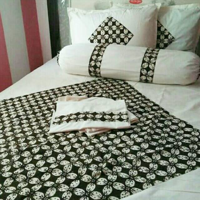 SPREI BATIK CAP MIX TENUN PUTIH HALUS PEKALONGAN (180 x 200 x 30) KINGSIZE