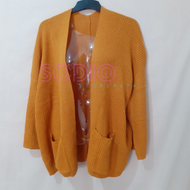 Cardigan Oversized Cardi Outer LOOCY PREMIUM Rajut Tebal Cardy Oversize Lavella Wanita-Mustard
