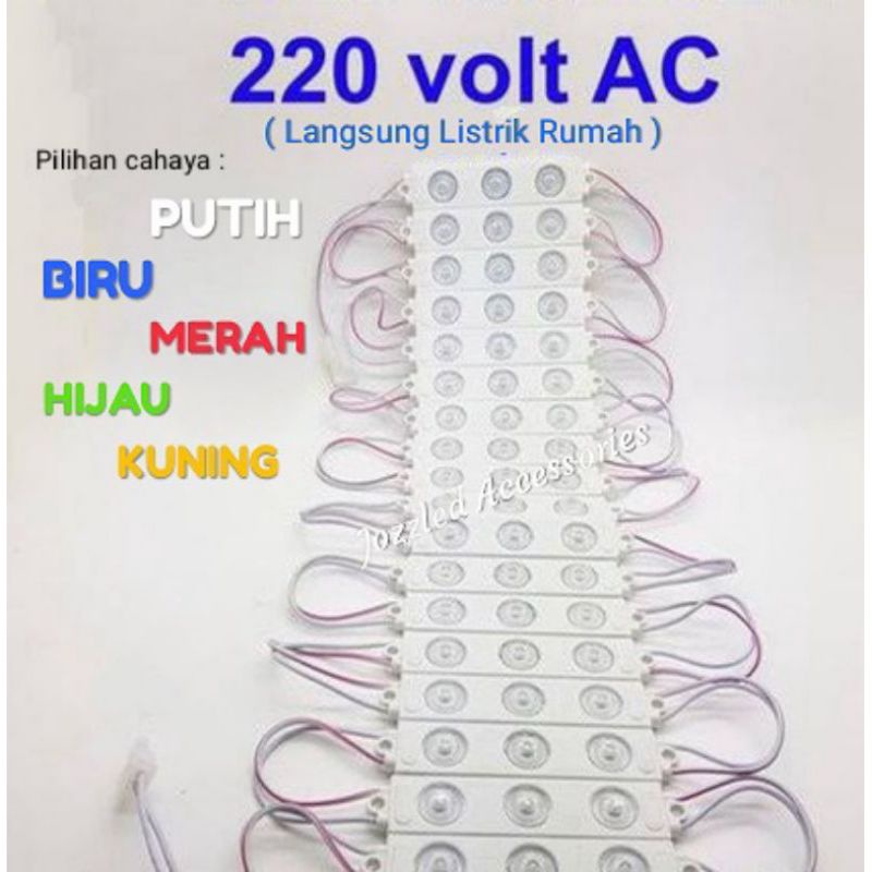 lampu led modul 3 mata 220volt langsung colok listrik cahaya putih neon book huruf timbul bener dll