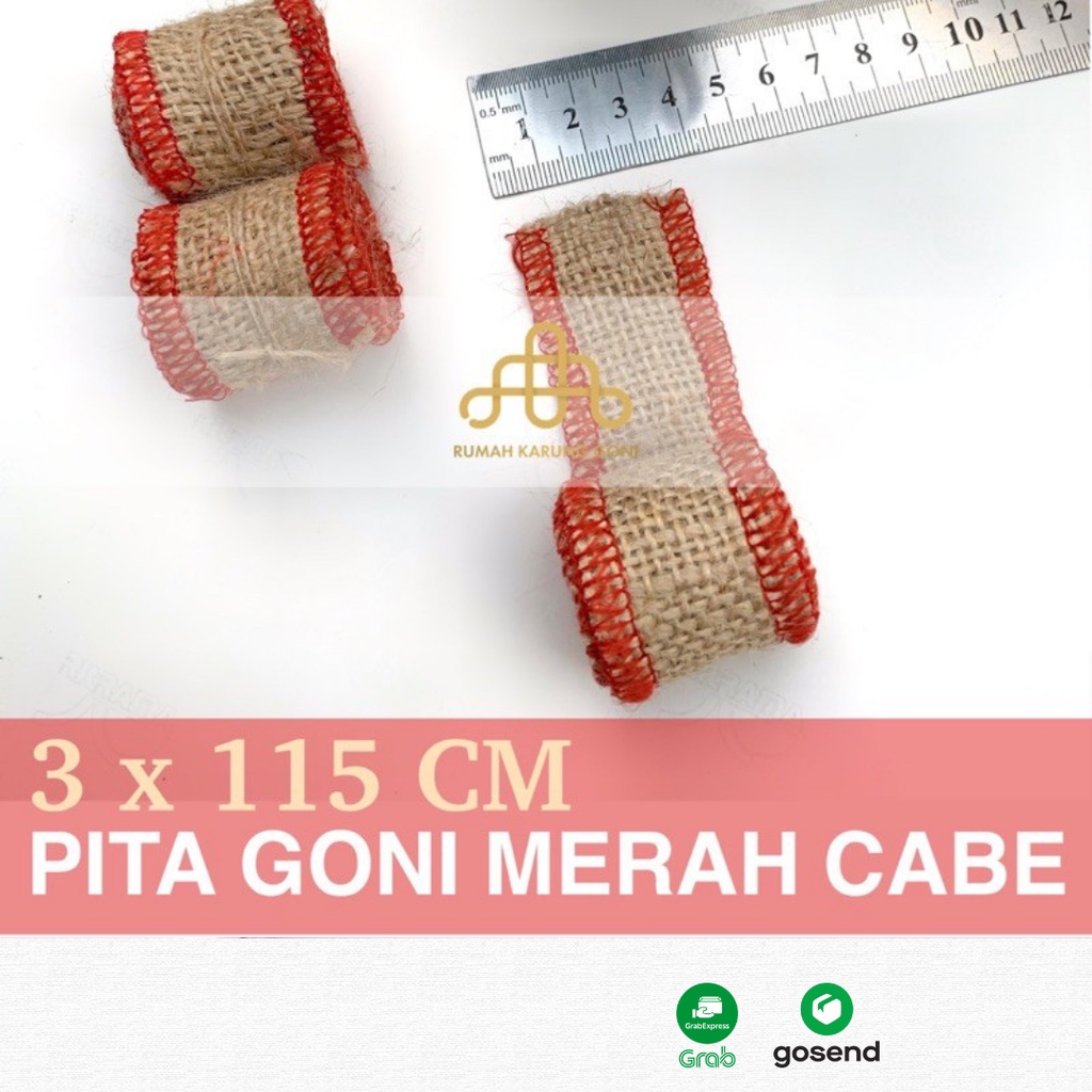 Pita Goni 3x115 cm Merah Cabe - Pita Dekorasi - Burlap Ribbon - Pita Kado - Pita Obras Merah