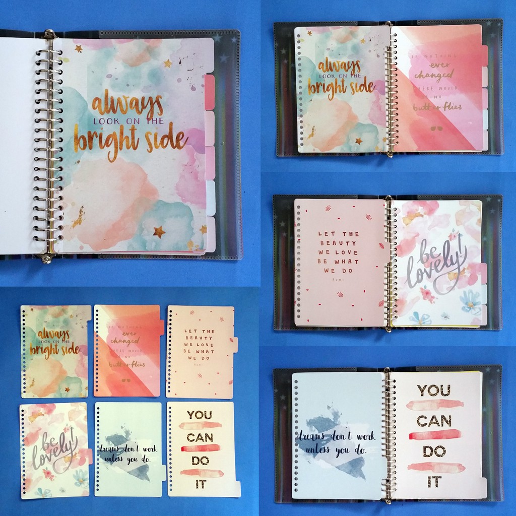 

Pembatas Quotes Pastel Binder 2 Ring, 6 Ring, 20 Ring, 26 Ring 1 Set 6 Lembar Laminasi Glossy Murah