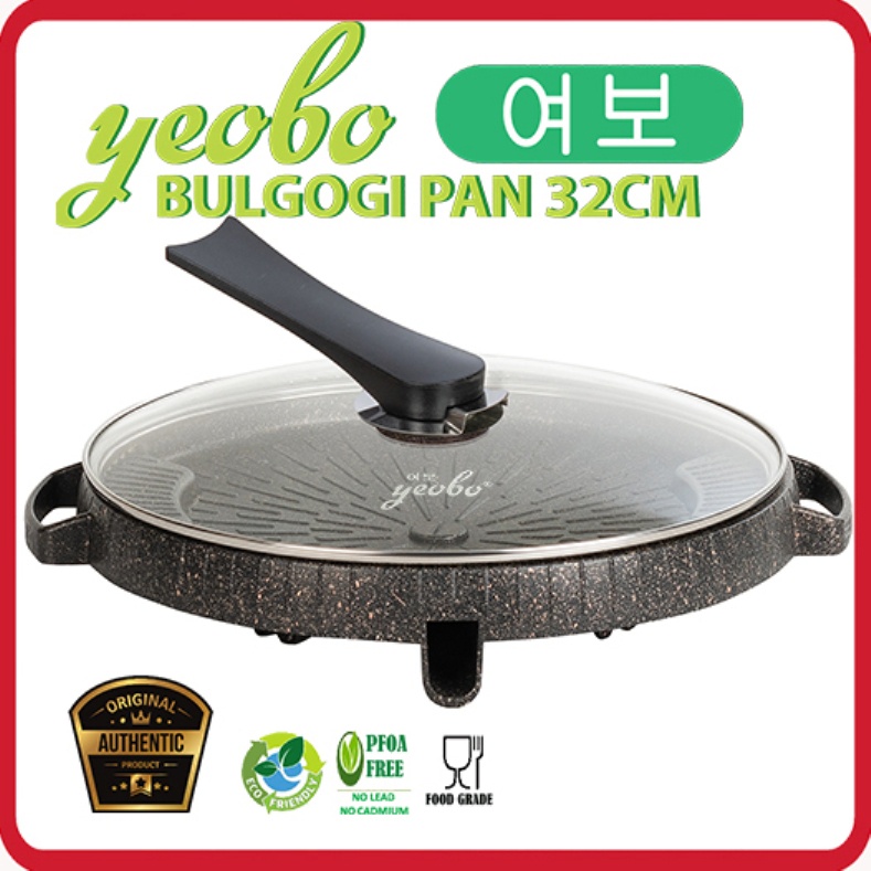 YEOBO Bulgogi Pan 32cm Grill BBQ Panggangan + Tutup Kaca Gagang Panjang Berdiri  [BGG1Y]