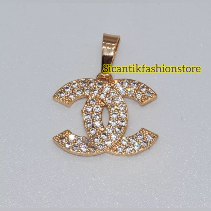 Liontin Chanell Titanium Gold Fashion wanita terlaris anti Karat liontin Chanell Gold permata mewah