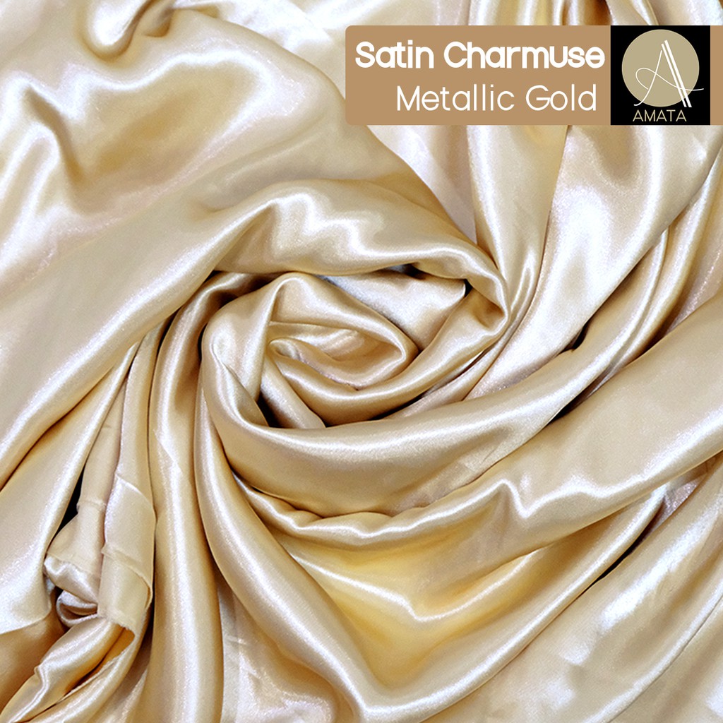 1/2 meter Kain Satin Charmuse / Sateen Silk Premium Metallic Gold Amata