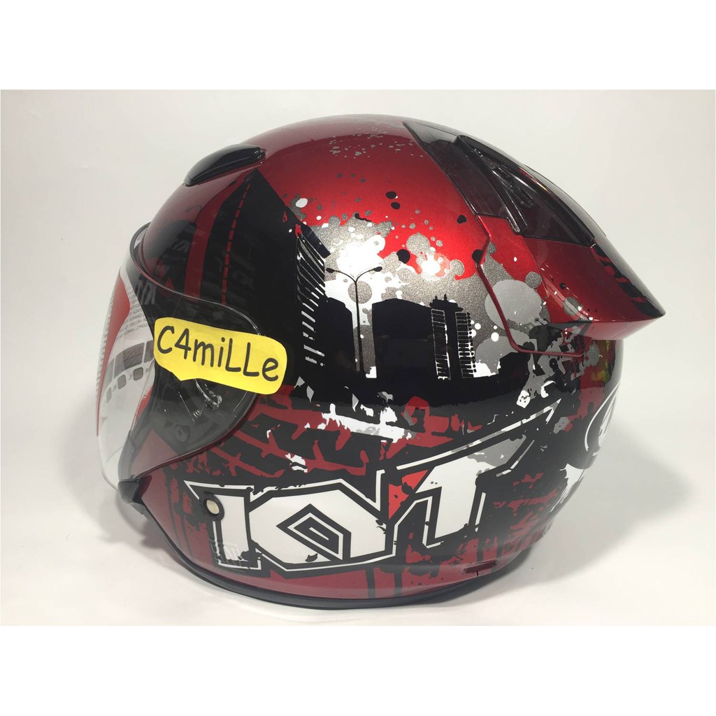 HELM KYT DJ MARU MOTIF 10 RED MAROON BLACK HALF FACE   HELM KYT DJ MARU MOTIF 10 RED MAROON BLACK HALF FACE