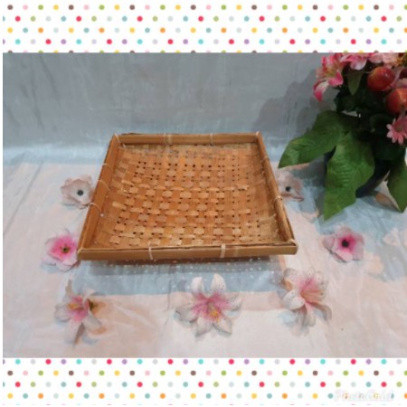 K39XL - Keranjang anyaman bambu kotak XL 24x24x5 cm wadah lalaban sayur buah souvenir hampers mahar
